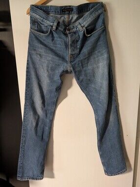 Nudie Jeans Co Mens Fearless Freddie Crispy Clear Denim Jeans Size 32 x 33